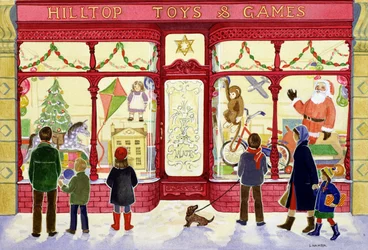 Juguetes y juegos en la cima de la colina